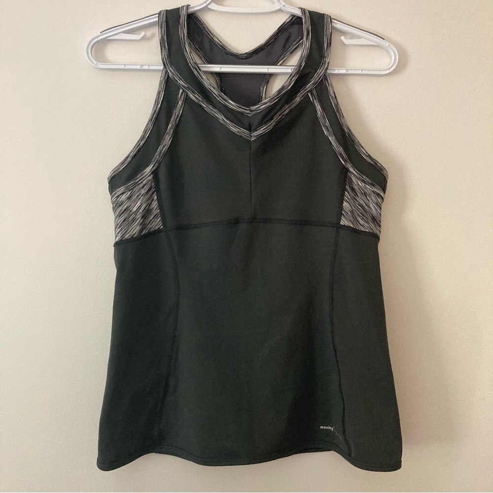 Moving Comfort racerback tank top gray with back mesh accent yoga running size M